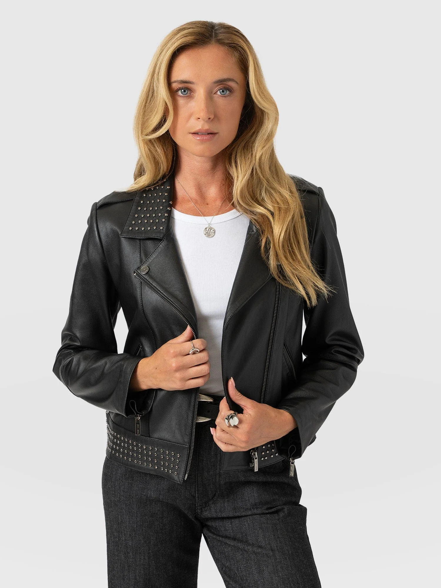Bonham Studded Biker Jacket - Black | Saint + Sofia