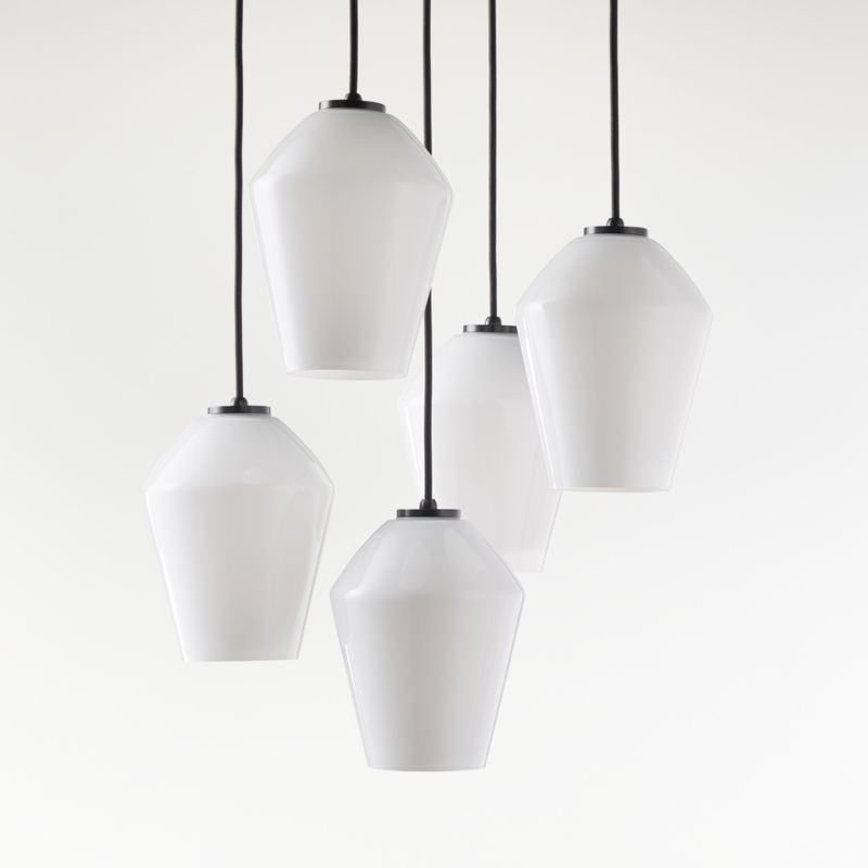 Arren Black Round 5-Light Pendant with Milk Angled Shades | Crate & Barrel | Crate & Barrel