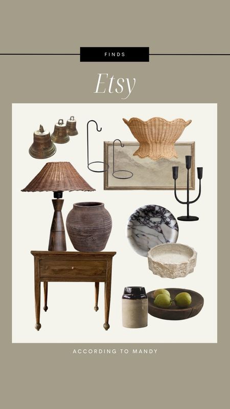 Etsy finds + faves!

etsy home decor, vintage look, antique look, vintage home finds, furniture, wood side table, etsy furniture, candlestick holder, iron candlestick holder, vase, bowl, wood bowl, travertine bowl, marble tray, wicker sconce, unique lighting, bells, vintage bells, antique vase, vintage vase, wicker lamp, rattan and wood lamp, rattan lamp 

#LTKHome #LTKStyleTip