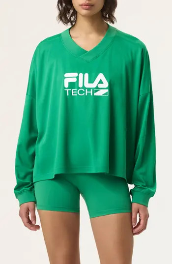 FILA x Hailey Long Sleeve Sports Jersey in Fila Green/White at Nordstrom Rack, Size Large | Nordstrom Rack