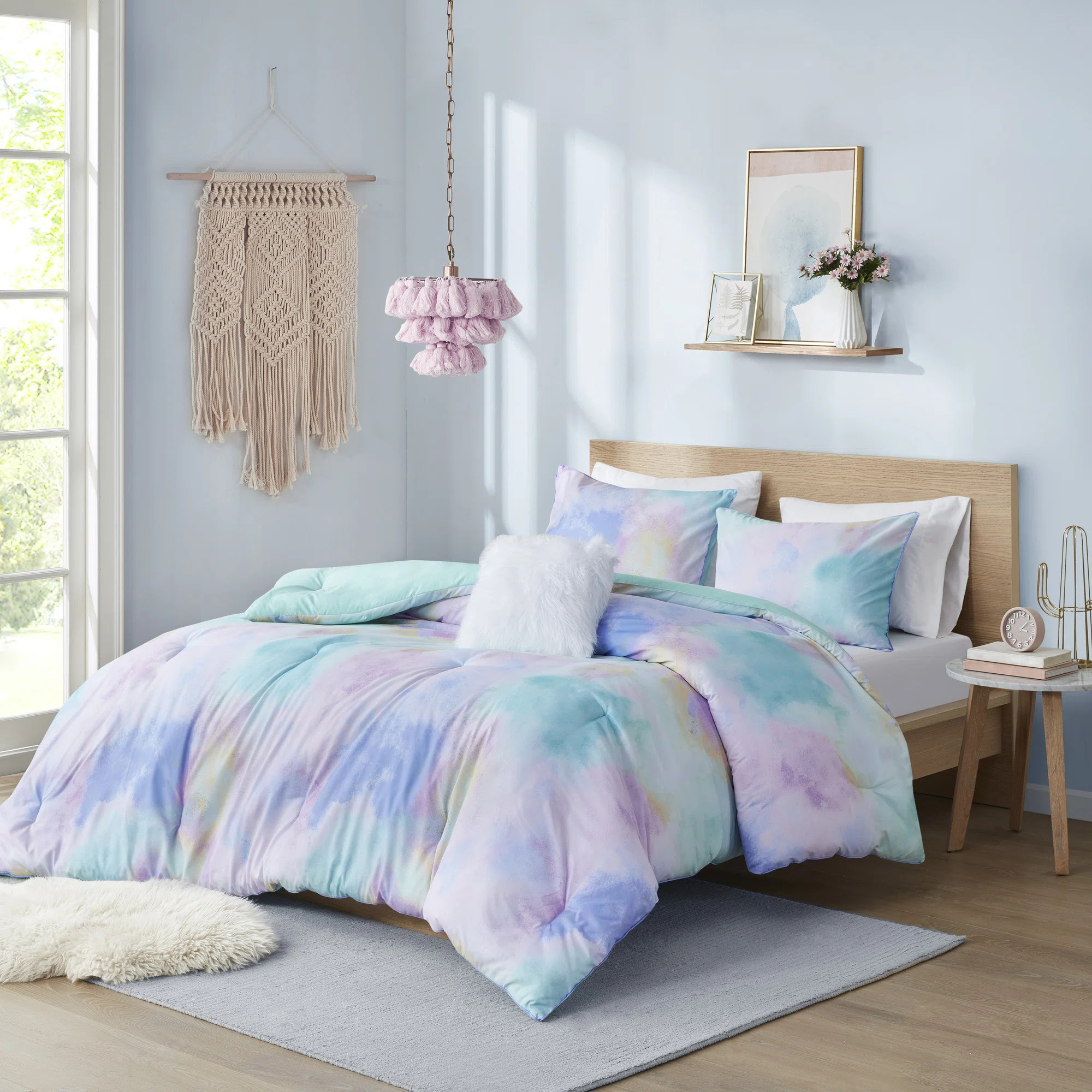 Cassiopeia Watercolor Tie Dye Printed Comforter Set with Throw Pillow | Wayfair North America