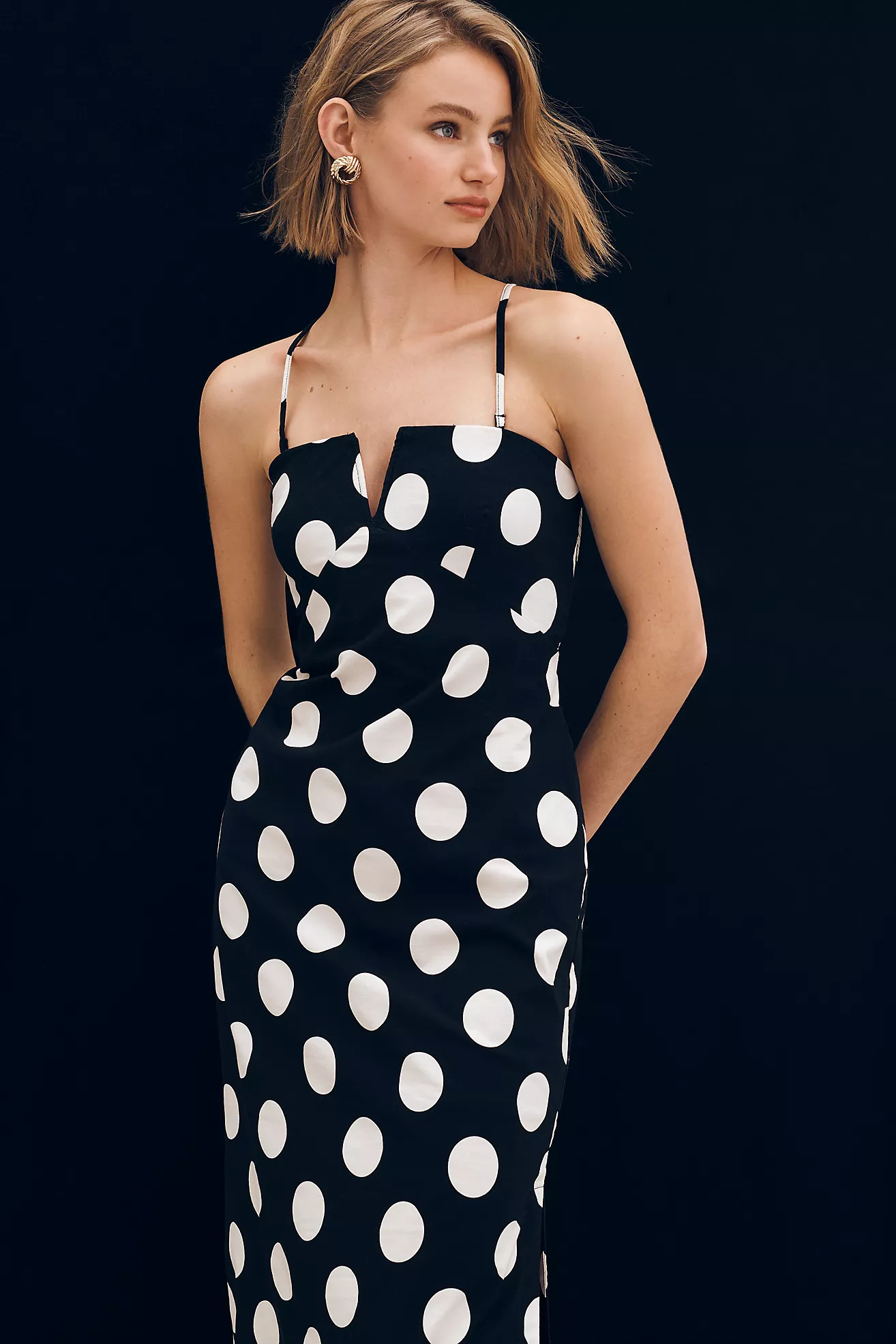 By Anthropologie Strapless Linen Plunge-Neck Midi Dress | Anthropologie (US)