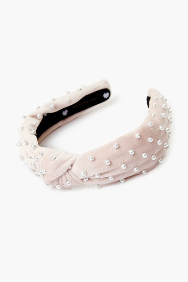 Blush Velvet Pearl Slim Knotted Headband | Tuckernuck (US)