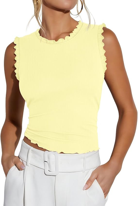 Ezbelle Women's Summer Tank Tops Ribbed Knit Ruffle Shirts Sleeveless Blouse Casual Clothes 2026 | Amazon (US)