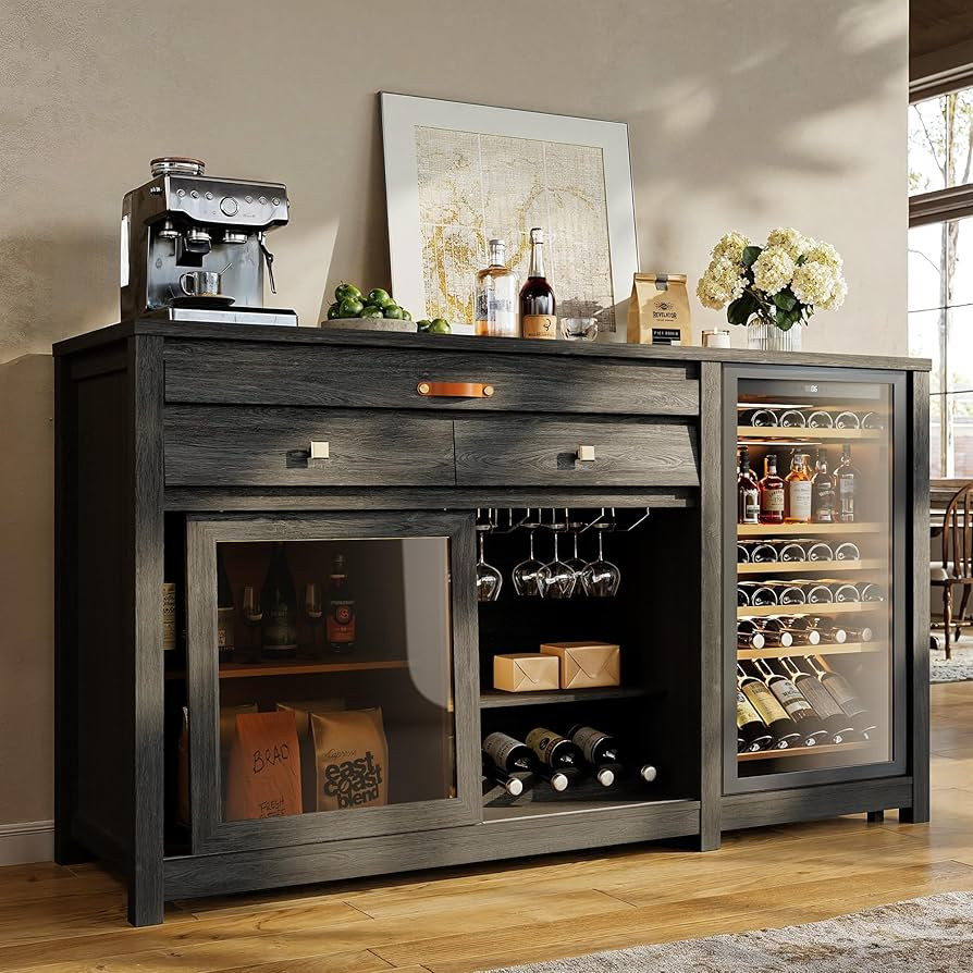 STO'SENSE Extra Large Coffee Bar Cabinet w/Fridge Space&Power Outlet,Lux MiniFridge Cabinet w/2Dr... | Amazon (US)