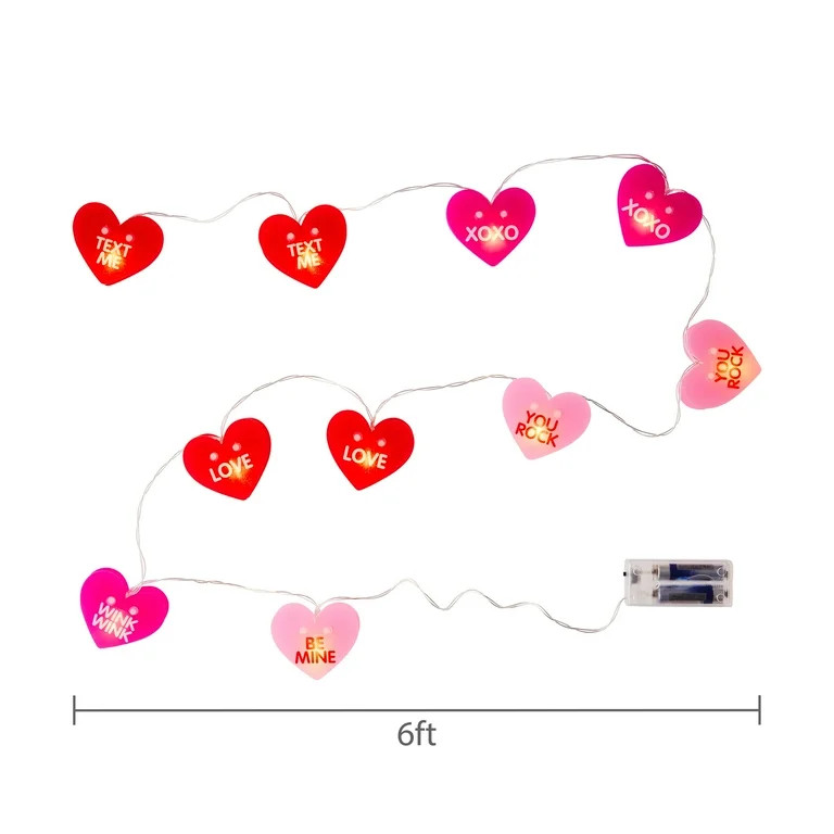 Battery-Operated Conversation Heart LED String Lights, Multicolor, 6', Valentine's Day by Way To ... | Walmart (US)