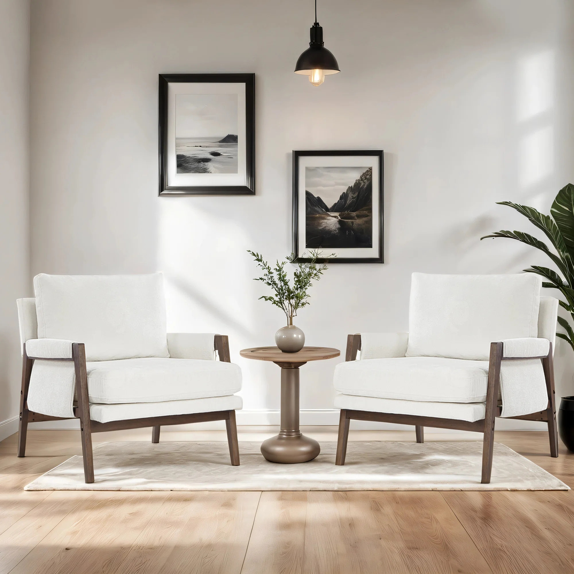 30" Wide Brayven Mid-Century Modern Upholstered Chenille Armchair With Wood Frame (Set of 2) | Wayfair North America