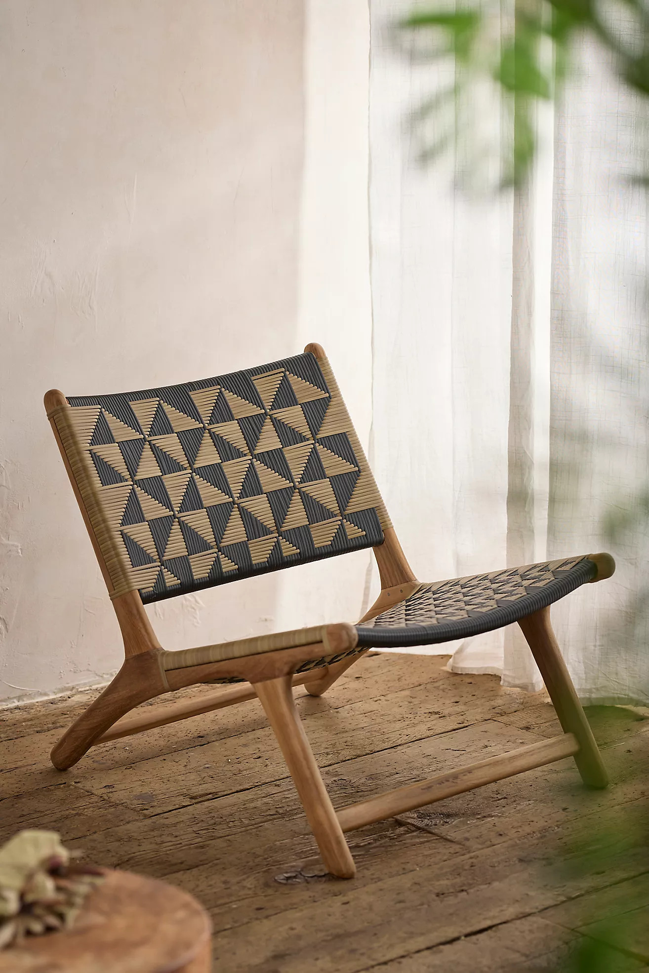 Havana Wicker + Teak Armless Chair, Black + Natural | Anthropologie (US)