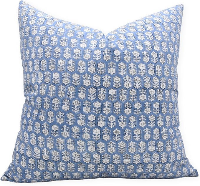 Block Print Thick Cotton White Throw 14X20 Inches Cushion Cover, Handmade Pillowcase for Sofa, Co... | Amazon (US)