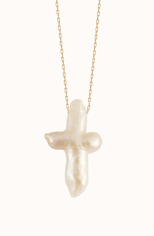Joiana Jewelry Pearl Cross Necklace in Pearl /Gold at Nordstrom, Size Small | Nordstrom
