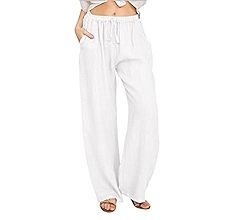 CHARTOU Women's Summer Drawstring Waist Wide Leg Loose Cotton Linen Palazzo Pants | Amazon (US)