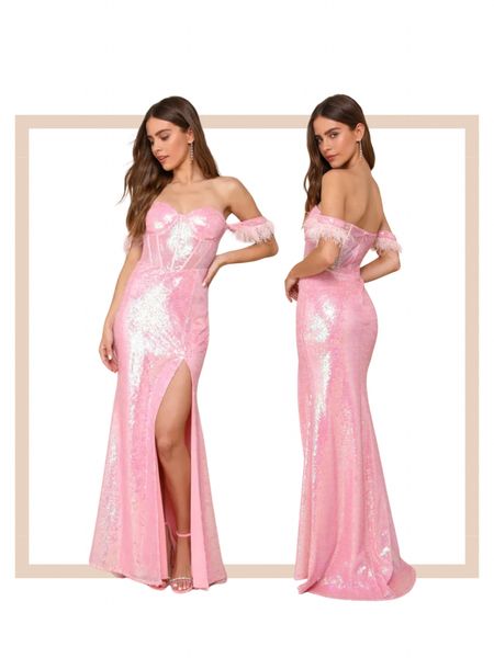 Pink sequin feather bustier formal party prom maxi dresss

#LTKparties #LTKwedding #LTKstyletip