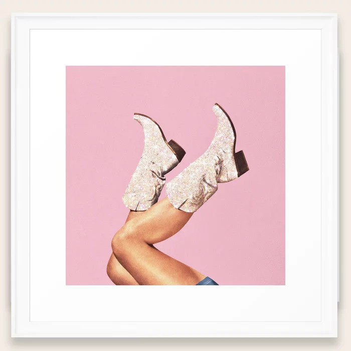 These Boots - Glitter Pink Framed Art Print | Society6