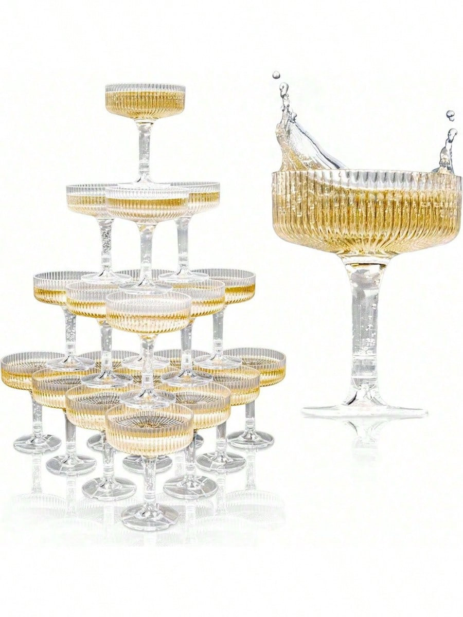 Free ShippingACRYC Champagne Tower - 7oz. Set Of 20 Plastic Coupe Glasses - Vintage Art D Style F... | SHEIN