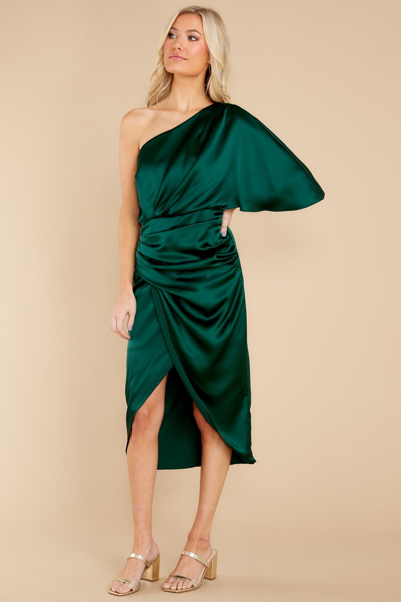 Make A Toast Dark Green One Shoulder Dress | Red Dress 