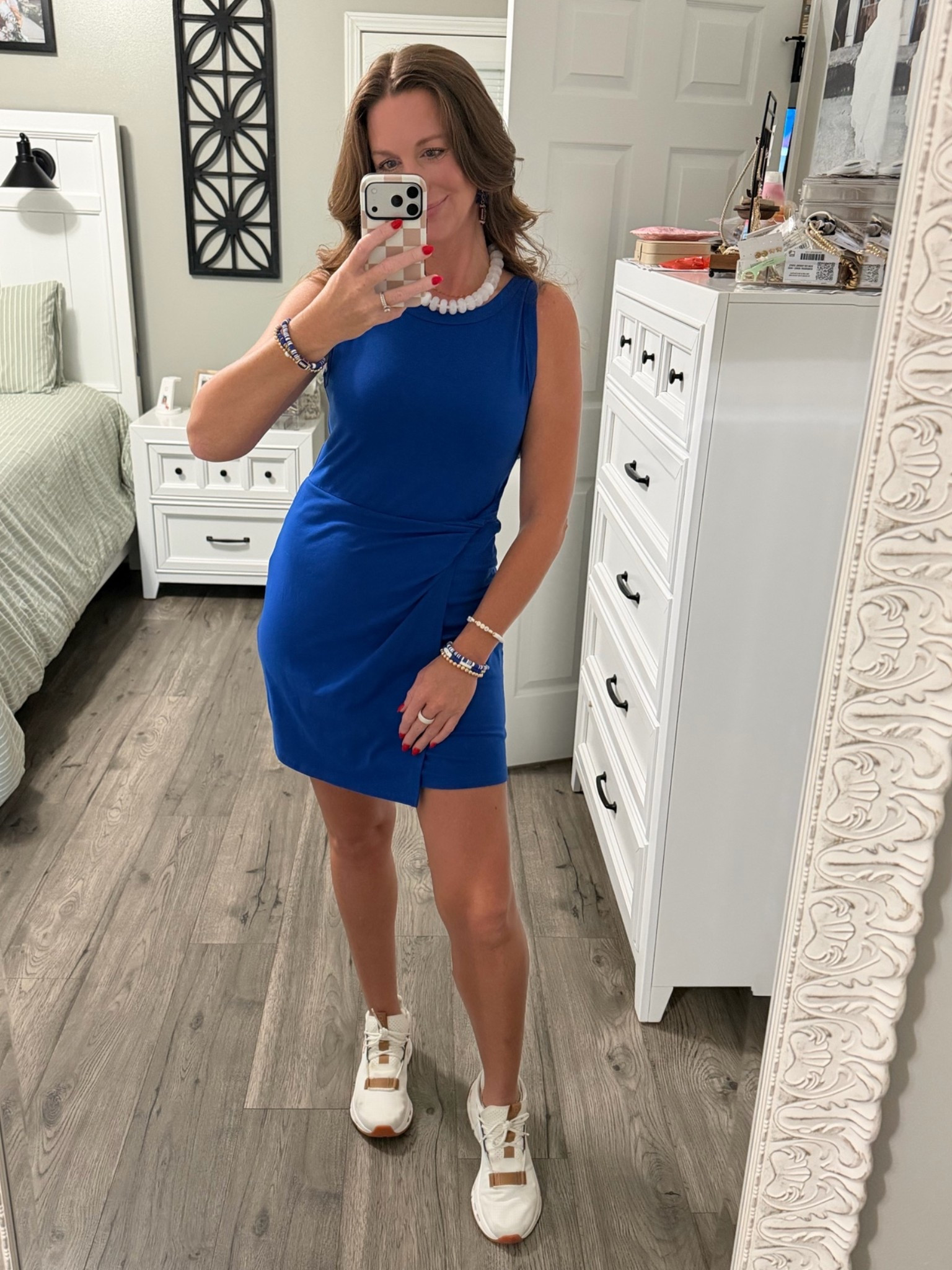 GAMEDAY LOOK for less! 💙🏈 

This skort dress with a faux wrap front was perfect for our first homecoming game last night! Added a few accessories and was good to go for a night of fun! 

I’m 5’7” and wearing the medium. I could’ve gone with a small but it would’ve give a tighter fit and I liked the slightly looser fit this size gave me. Highly recommend and comes in multiple colors! 🙌🏻

#LTKmomlife #LTKdayinmylife #LTKootd