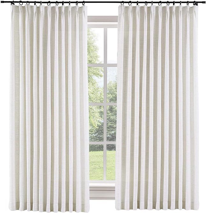 Drapifytex Extra Long Pinch Pleat Drapery Beige White Faux Linen Blackout Loft Curtain, Bedroom C... | Amazon (US)