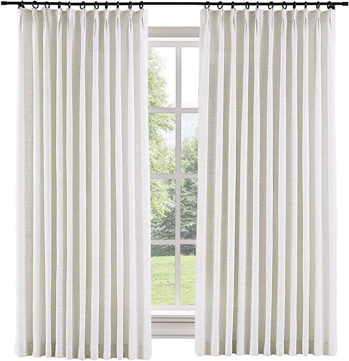 TWOPAGES 52 W x 108 L inch Pinch Pleat Darkening Drapes Faux Linen Curtains with Blackout Lining ... | Amazon (US)