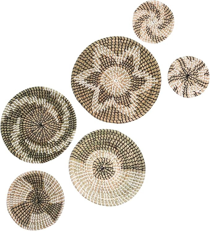 Hanging Woven Wall Basket Decor Set of 6 | 6" to 13", Seagrass Wall Decor, Boho Wall Art, Rattan ... | Amazon (US)