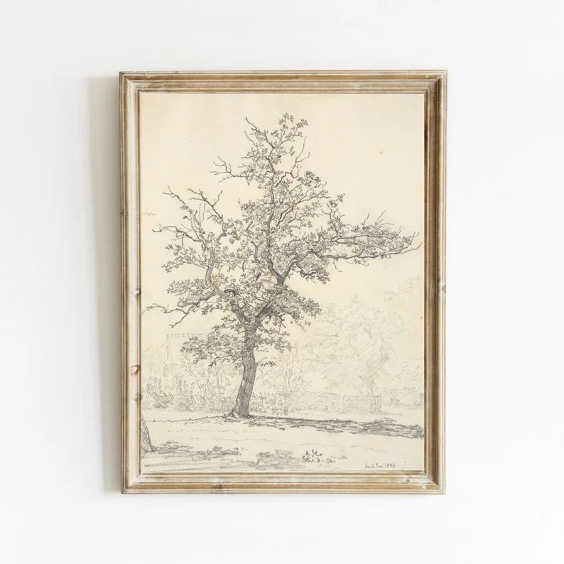 Vintage Tree Sketch, Neutral Tree Drawing, Vintage Art Print, Landscape Scenery Print, Vintage Oi... | Etsy (US)