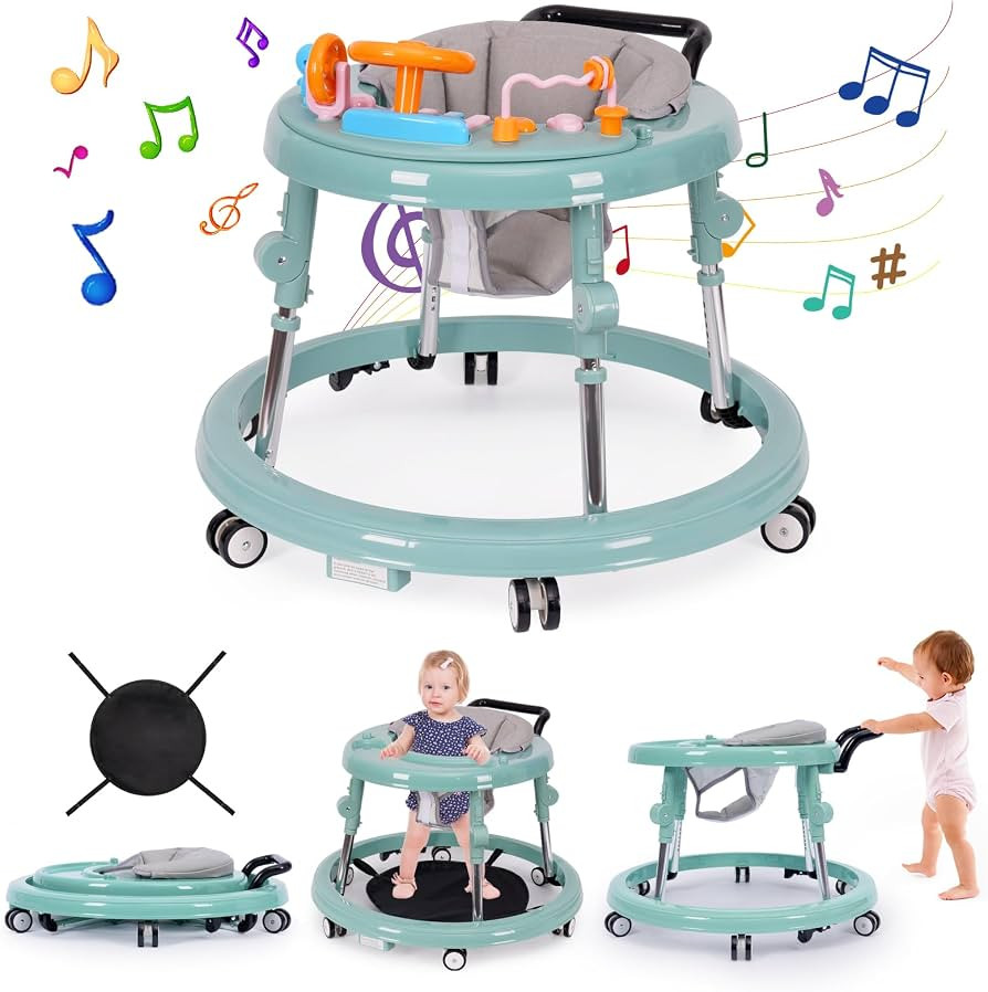 Music and Lights Baby Walker Foldable with 9 Adjustable Heights, Baby Walker with Wheels Portable... | Amazon (US)