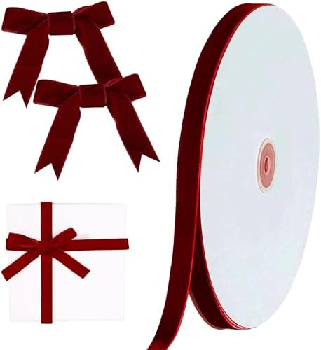 Christmas Dark Burgundy Velvet Ribbon, 3/8 Inch x 30 Yard Vintage Single Face Spool Satin Velvet ... | Amazon (US)