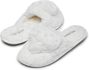 Laura Ashley Women's Slippers, Plush Faux Fur Memory Foam Scuff Slide Slippers, Heart Slip On Sli... | Amazon (US)