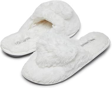 Laura Ashley Women's Slippers, Plush Faux Fur Memory Foam Scuff Slide Slippers, Heart Slip On Sli... | Amazon (US)