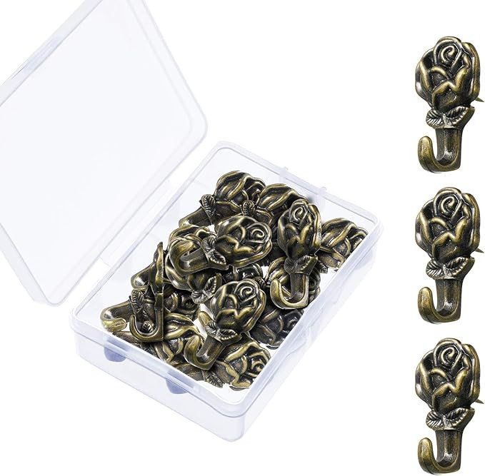 20 Pieces Push Pin Hangers Plant Shape Pin Hook Hanger Zinc Alloy Picture Bronze Wall Hooks(Rose) | Amazon (US)