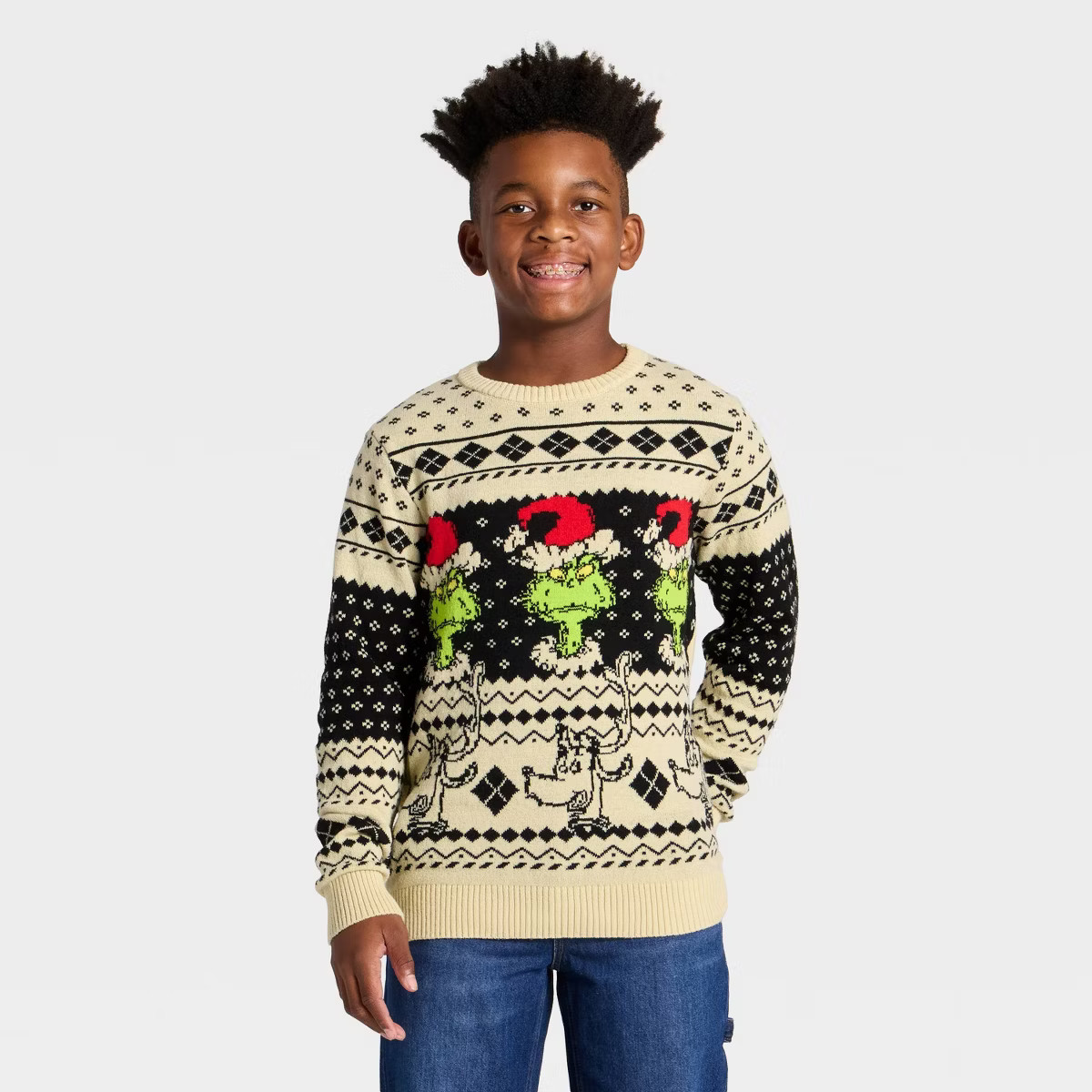 Boys' The Grinch and Max Holiday Knit Sweater - Brown L | Target
