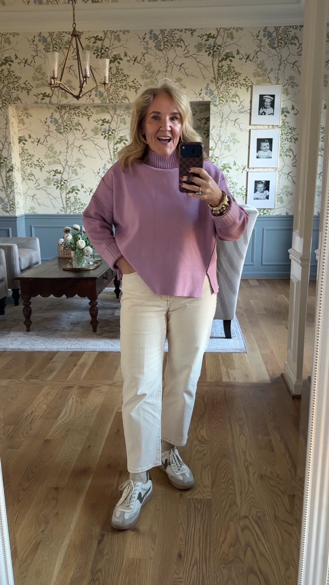 Sweater size medium 
Jeans size 29 petite 
Sneakers tts 
Allie & Bess bracelets code NANETTE20 20% off but there’s a sale Sunday! So wait! 

#LTKootd #LTKOver40 #LTKPetite