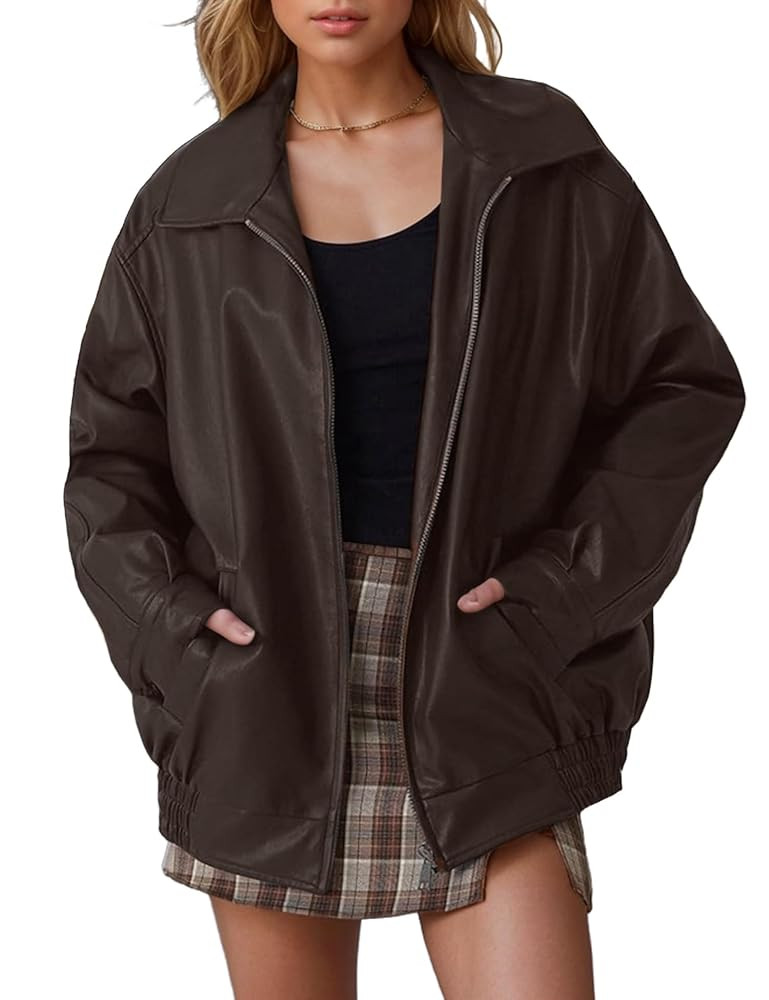 Leather Jacket Women Oversized Faux Motorcycle Bomber Jackets Fall Fashion Outfits 2024 Winter Cl... | Amazon (US)