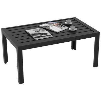 Outsunny Patio Coffee Table, Rectangle Outdoor Side Table with Steel Frame and Slat Tabletop for Garden, Balcony, Backyard, Porch, Black | Target