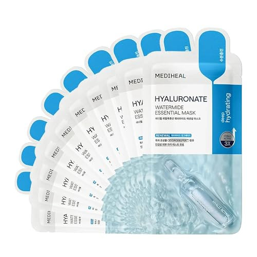 Mediheal Best Korean Hyaluronate Watermide Essential Face Mask - Hydrating and Moisturizing Sheet Masks With Hyalu Active 3x For All Skin Types (10 Count) | Amazon (US)