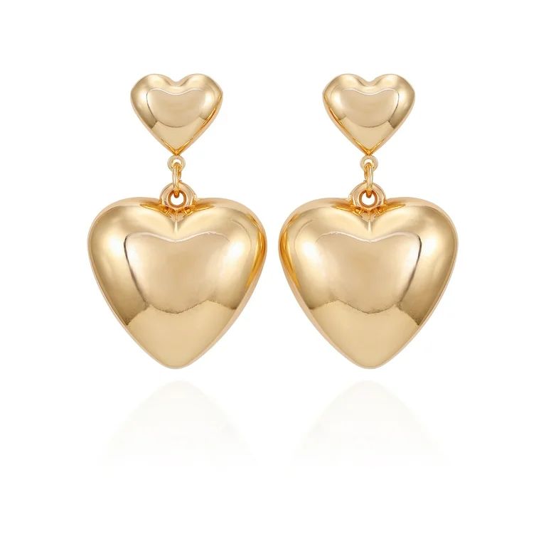 No Boundaries Women's Gold Tone Puffed Heart Drop Post Earring | Walmart (US)