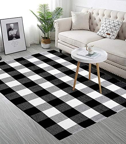 EARTHALL Buffalo Plaid Rug Black and White 3x5 Area Rug, Cotton Hand-Woven Washable Indoor Outdoor A | Amazon (US)