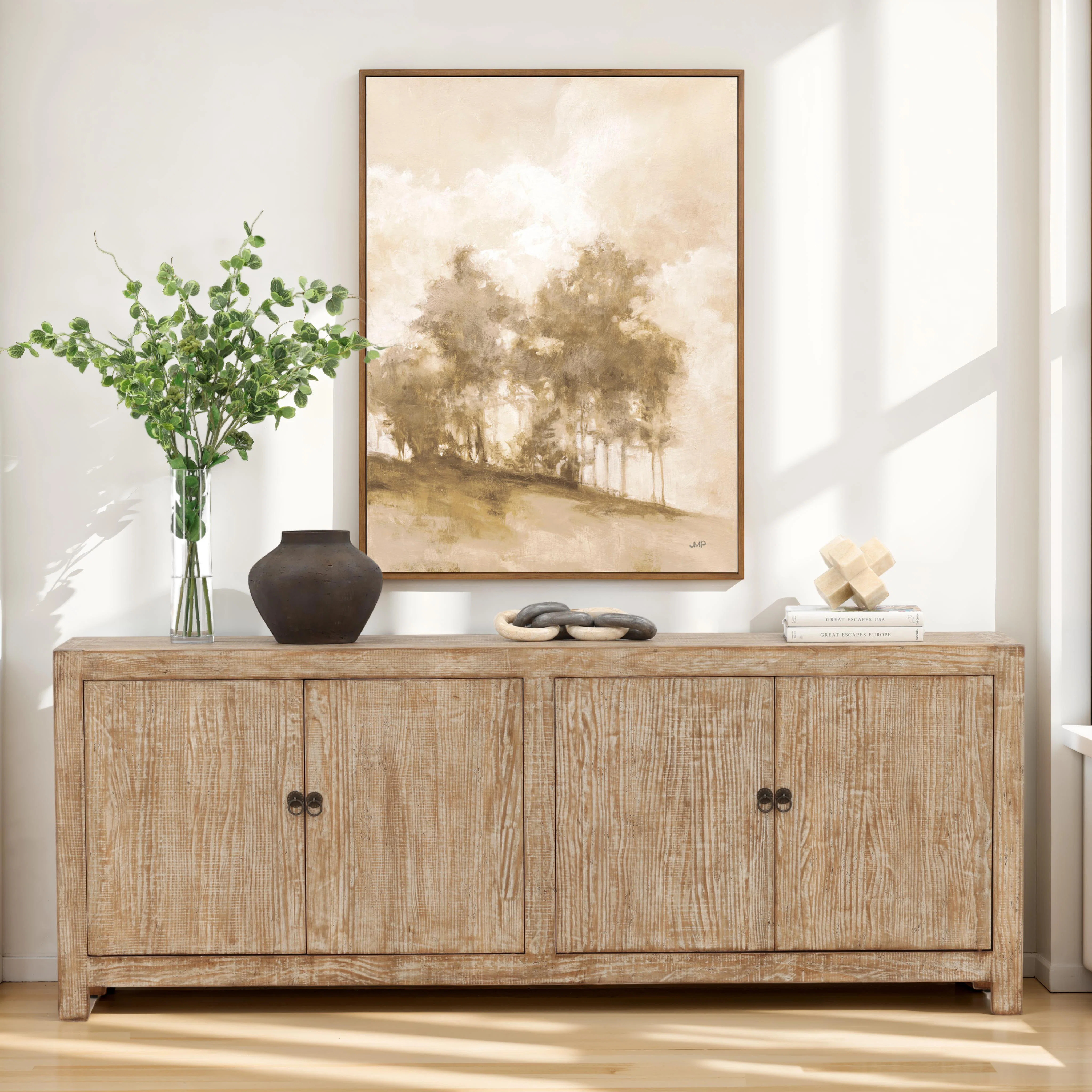 Uvalda 87" Reclaimed Pine Textured Sideboard in Medium Brown | Wayfair North America