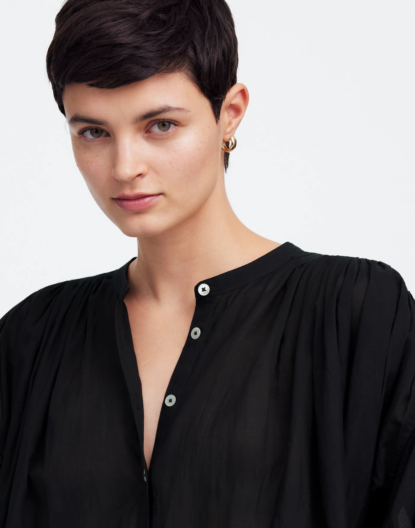 Shirred Crewneck Button-Up Top | Madewell