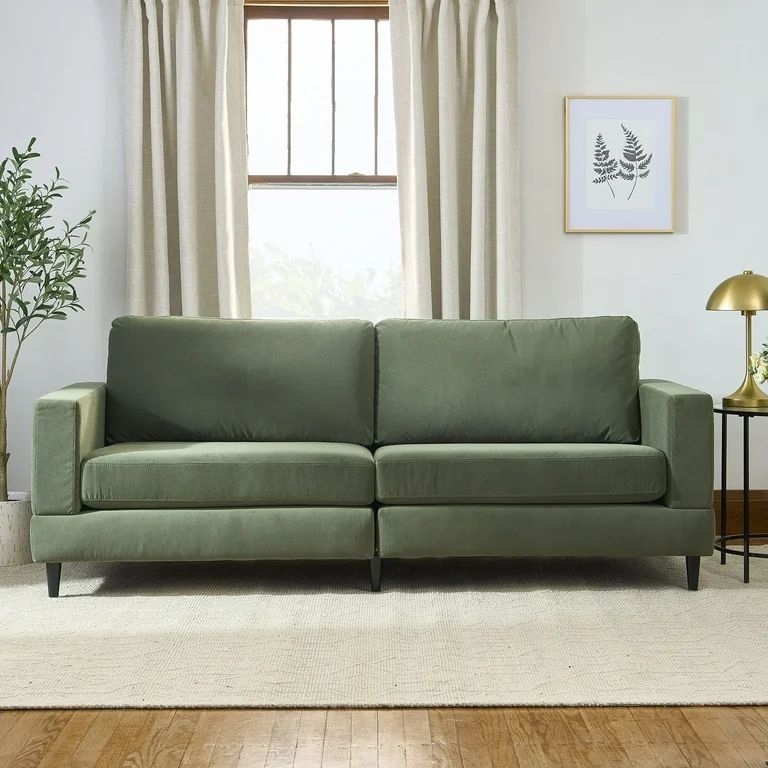 Better Homes & Gardens Springwood Wood Frame 83.46" Sofa, Olive Velvet | Walmart (US)