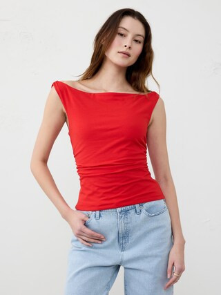 Soft Stretch Shirred-Waist Boat-Neck Top | Banana Republic Factory