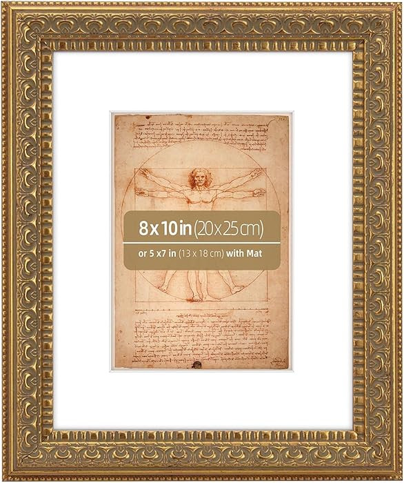 8x10 in Antique Gold Ornate Classic Picture Frame, Matted for 5x7 Photos, Real Glass Protection, ... | Amazon (CA)