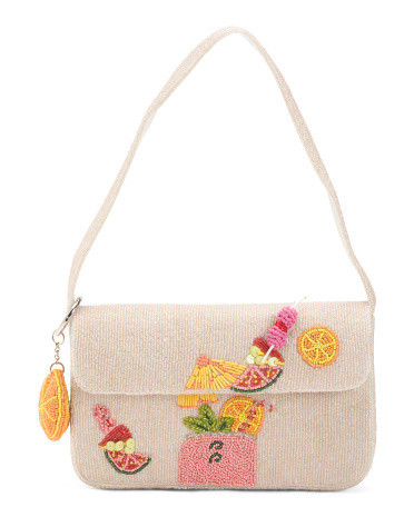 Beaded Berry Blossom Flap Shoulder Bag For Women, Leather | TJ Maxx