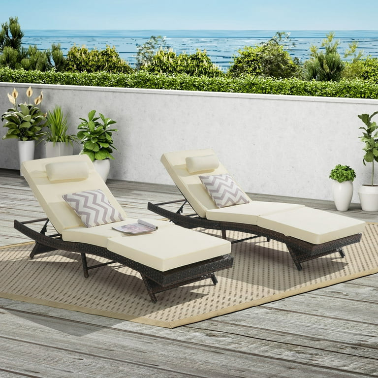 2-Piece Wicker Outdoor Chaise Lounge Reclining Lounge Chair with Adjustable Backrest and Cushions... | Walmart (US)