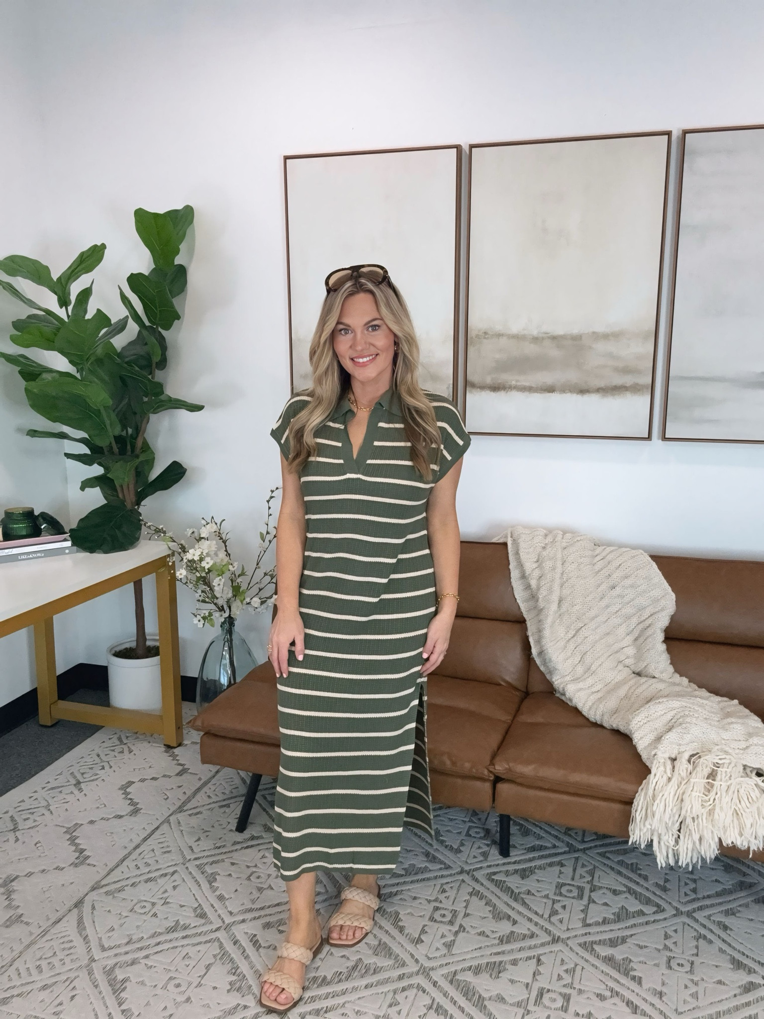 Easy spring knit dress  with a striped midi dress that brings comfort and polish together. Lightweight, flattering, and styled with neutral slides for an effortless everyday look that still feels put together! Perfect for traveling.

AudrieDollins, striped dress, midi dress outfit, spring dress, casual chic outfit, everyday dress, comfortable style, neutral sandals, green dress outfit, effortless style

#LTKSwim #LTKOver40 #LTKTravel