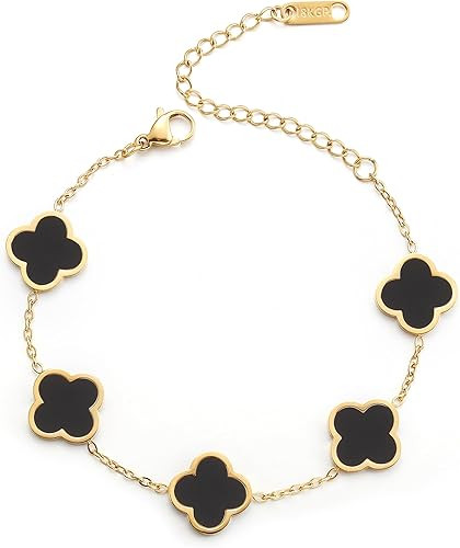 AIPPK 18K Gold Plated Clover Lucky Bracelet for Women White/Black/Red/Green Flower Four Leaf Link... | Amazon (US)