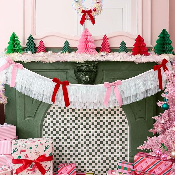 xo, Fetti Bows and Fringe Banner - White Iridescent, 6 Ft. | Red Velvet Christmas Bow Party Decor... | Amazon (US)
