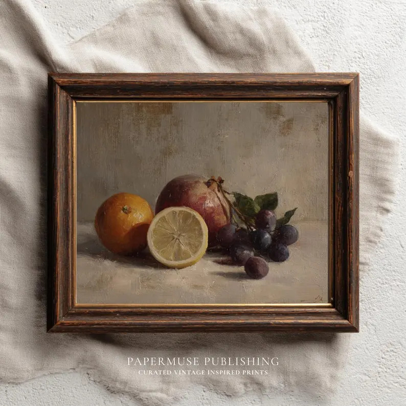 Vintage Still Life Fruit Painting, Old World Wall Decor, Dark Academia Kitchen Art, Antique Oil P... | Etsy (US)