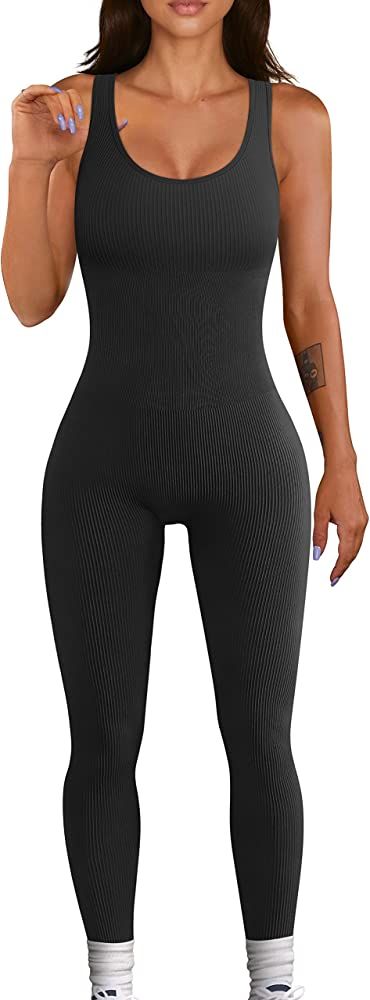 Women's Jumpsuits Ribbed One Piece Tank Tops Rompers Sleeveless Yoga Exercise Jumpsuits | Amazon (US)