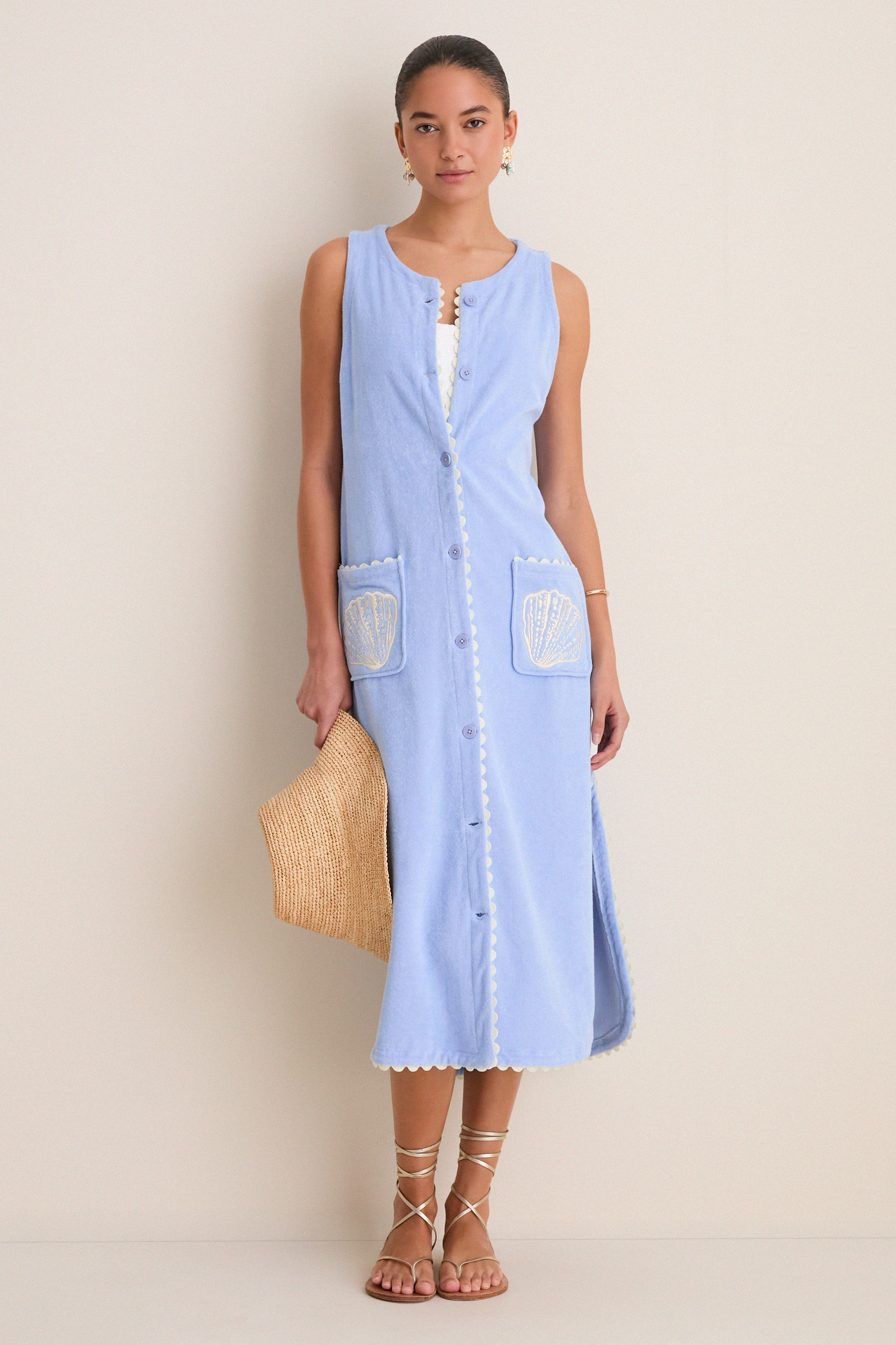 Sky Blue Embroidered Bermuda Terrycloth Caftan | Tuckernuck (US)