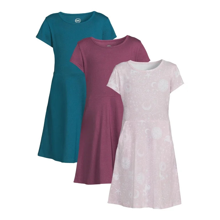 Wonder Nation Girls Short Sleeve Play Dress, 3-Pack, Sizes 4-18 & Plus | Walmart (US)